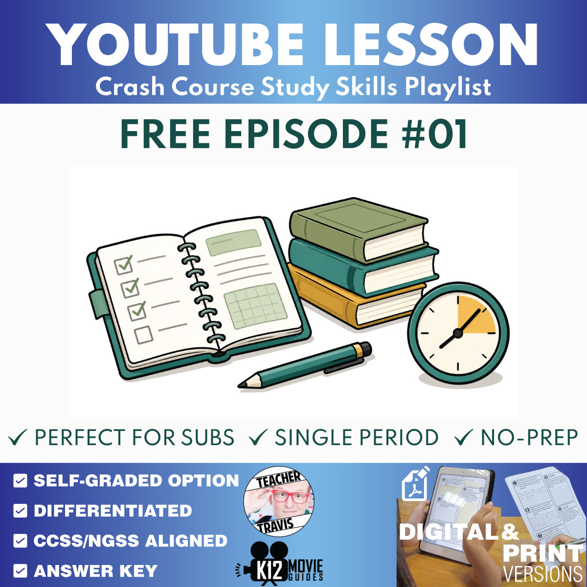 Free Crash Course Study Skills #1 Taking Notes video lesson classroom resource cover