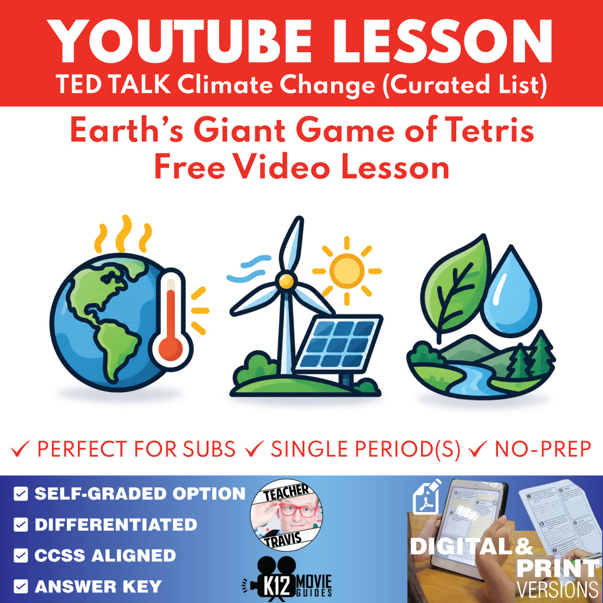 FREE TED Talk Climate Change Earth's Giant Game of Tetris video lesson cover for grades 9–12
