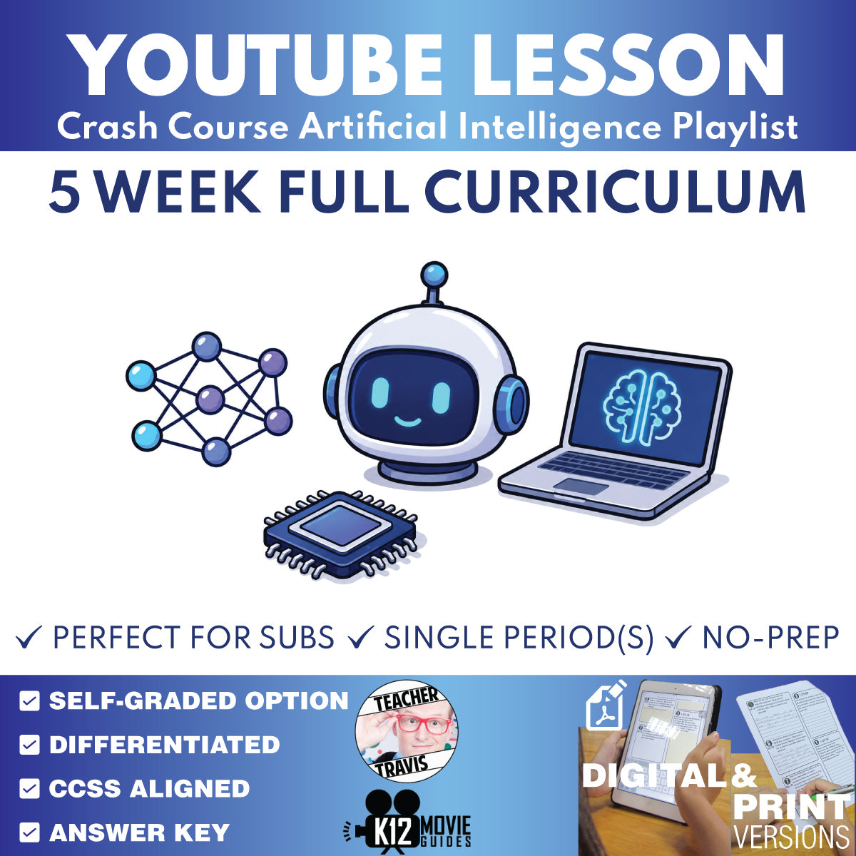 Crash Course Artificial Intelligence complete 5-week curriculum bundle cover for grades 9–12