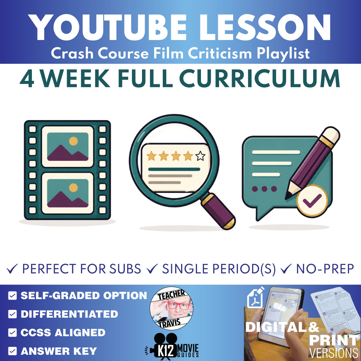 Crash Course Film Criticism complete 4-week full curriculum bundle cover for grades 9–12