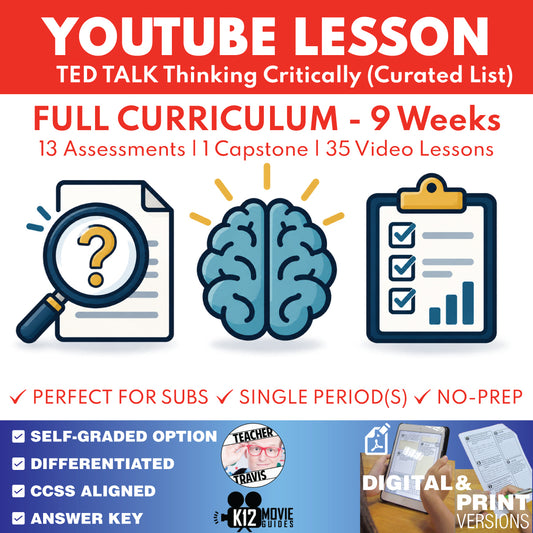 TED Talk Critical Thinking 9-week Full Curriculum cover with 35 video lessons and 13 assessments