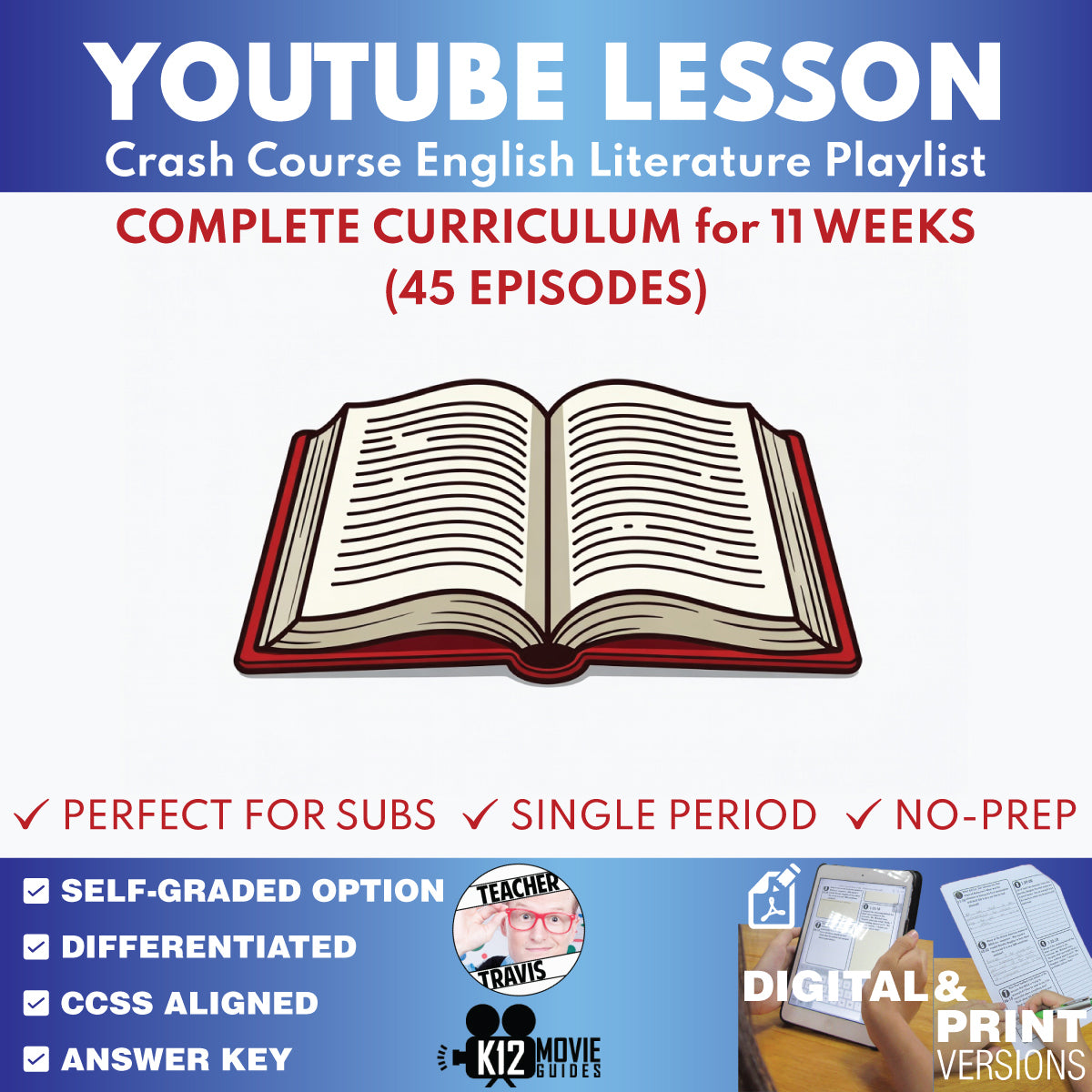 Crash Course English Literature complete 11-week curriculum bundle cover for grades 9–12 ELA