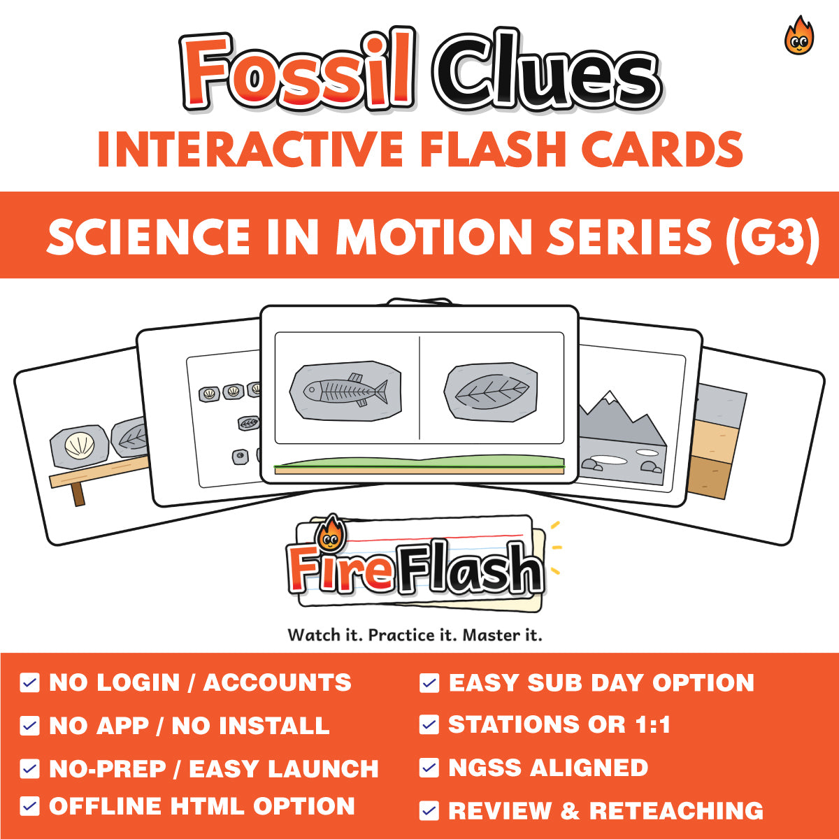 FireFlash | Fossils: Clues to Ancient Life & Places | Grade 3 Animated Science Cards