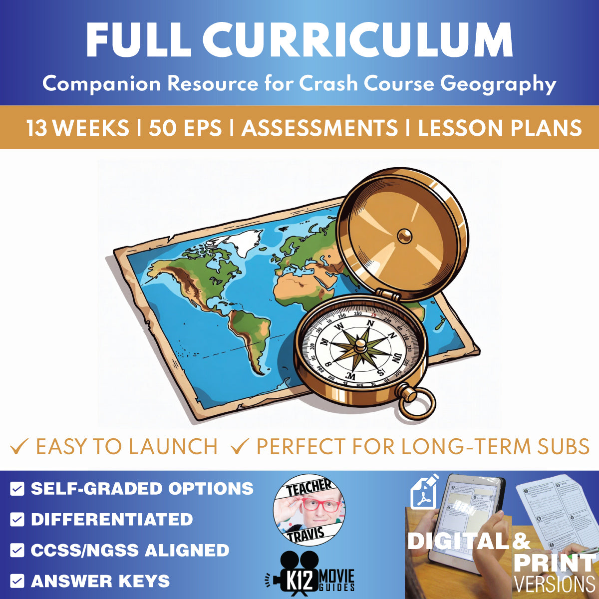 Crash Course Geography Full Curriculum Bundle | 50 Video Lessons + Assessments