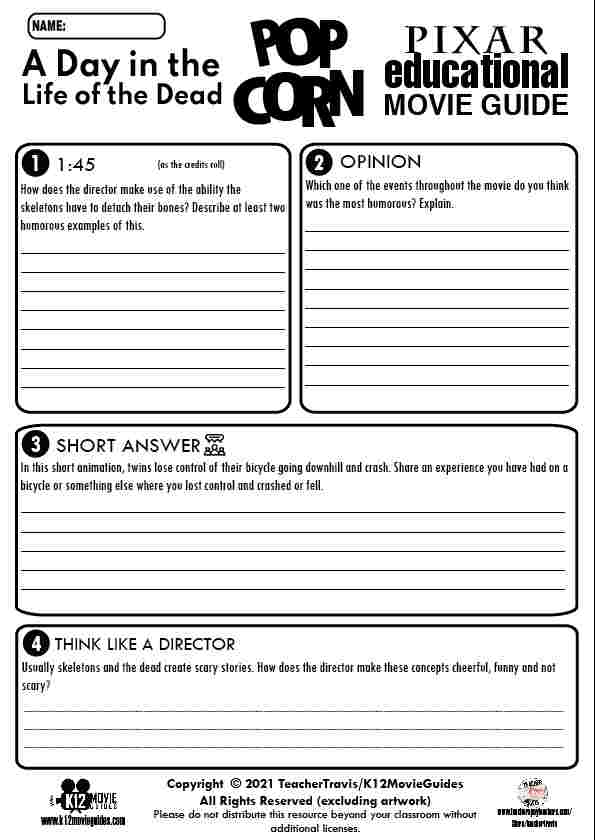A Day in the Life of the Dead Pixar Popcorn Short Video Guide (2021) CCSS
