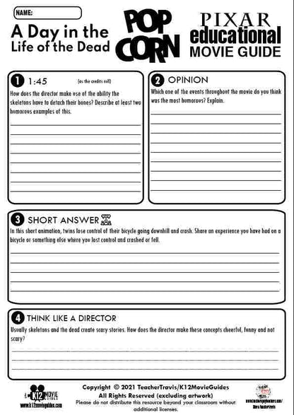 A Day in the Life of the Dead Pixar Popcorn Short Video Guide (2021) CCSS