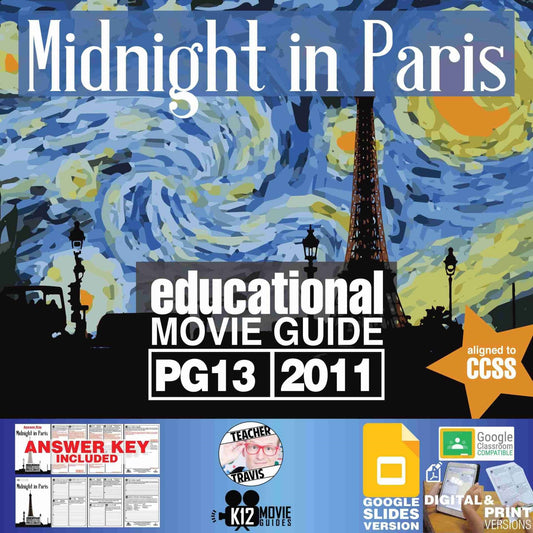Midnight in Paris Movie Guide | Worksheet | Questions | Google Slides (PG13 - 2011) Cover