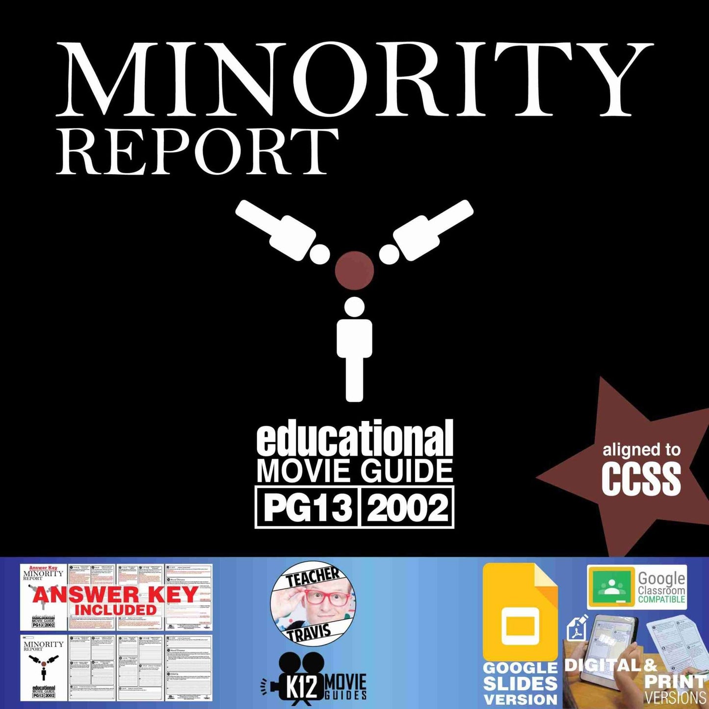 Minority Report Movie Guide | Worksheet | Questions | Google Slides (PG13 - 2002) Cover