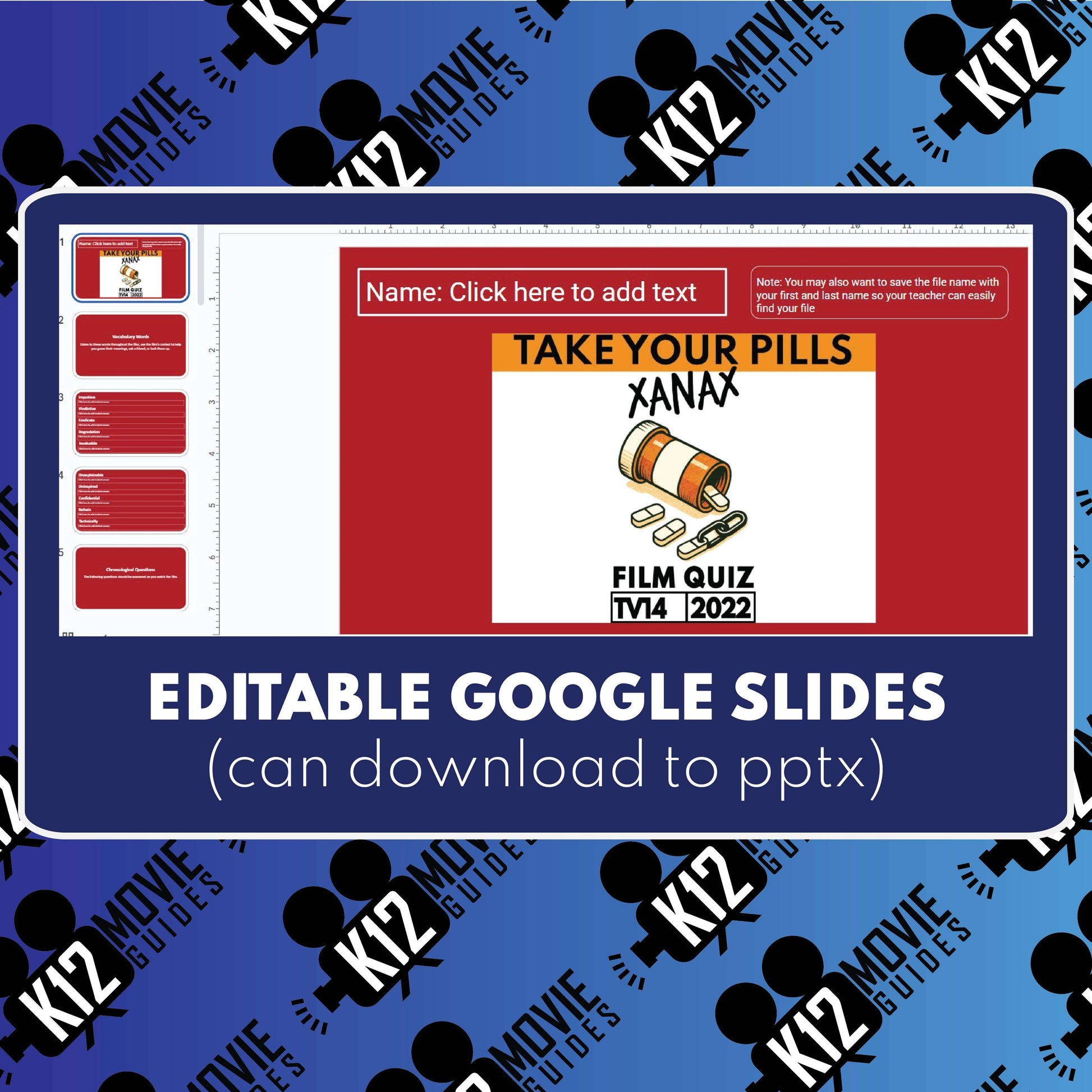Take Your Pills: Xanax film quiz student Google Slides preview