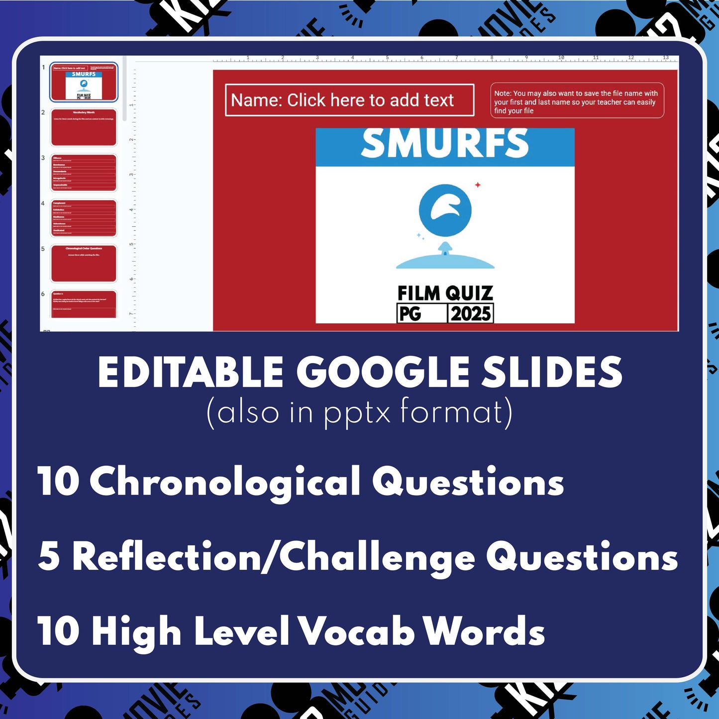 Smurfs Film Quiz (PG - 2025) Movie Guide & Worksheet for Grades 3 to 5