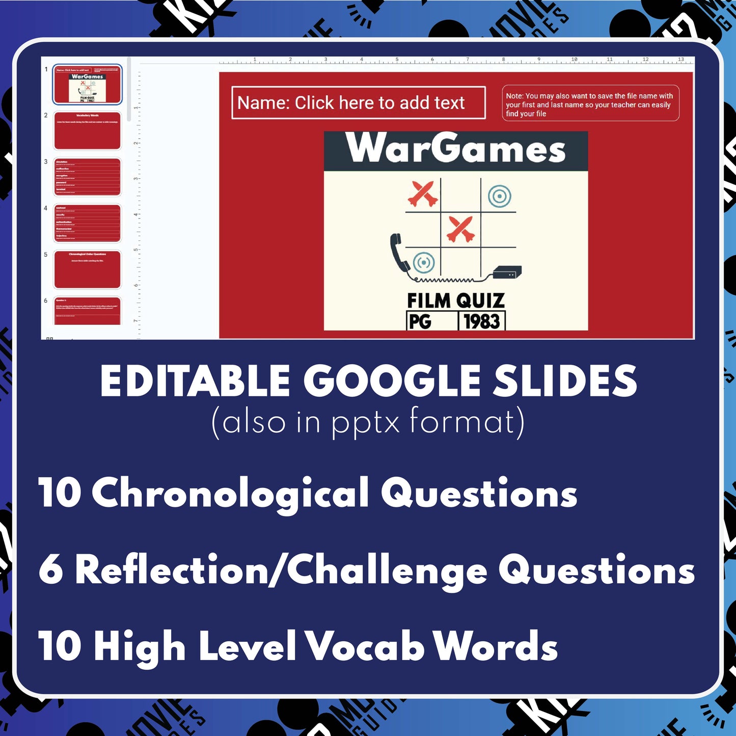 WarGames (1983) Film Quiz (PG) Movie Guide & Worksheet for Grades 9 to 12