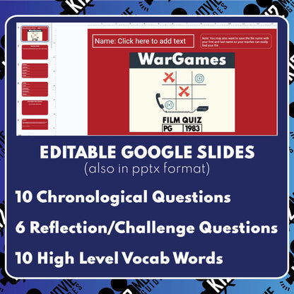 WarGames (1983) Film Quiz (PG) Movie Guide & Worksheet for Grades 9 to 12