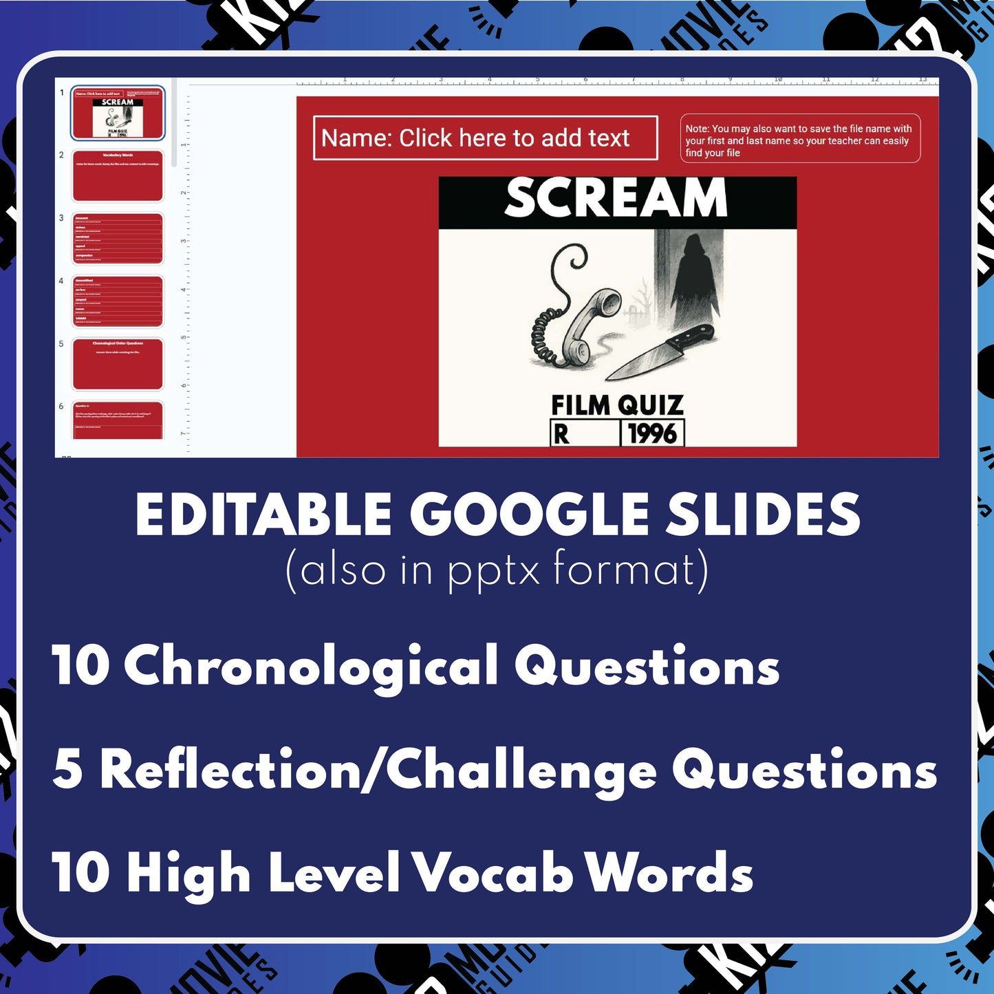 Scream (R - 1996) Film Quiz for Grades 9 - 12