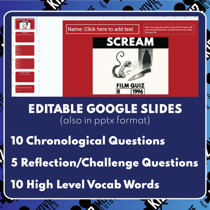 Scream (R - 1996) Film Quiz for Grades 9 - 12