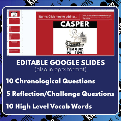 Casper (PG - 1995) Film Quiz for Grades 6 - 9 Worksheet | Movie Guide | PDF
