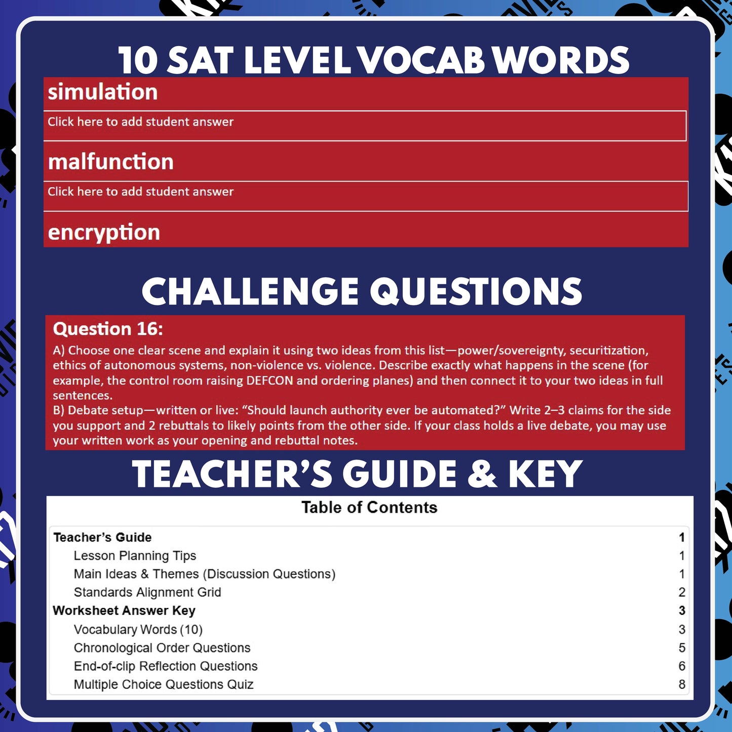 WarGames (1983) Film Quiz (PG) Movie Guide & Worksheet for Grades 9 to 12