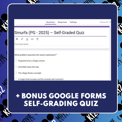 Smurfs Film Quiz (PG - 2025) Movie Guide & Worksheet for Grades 3 to 5