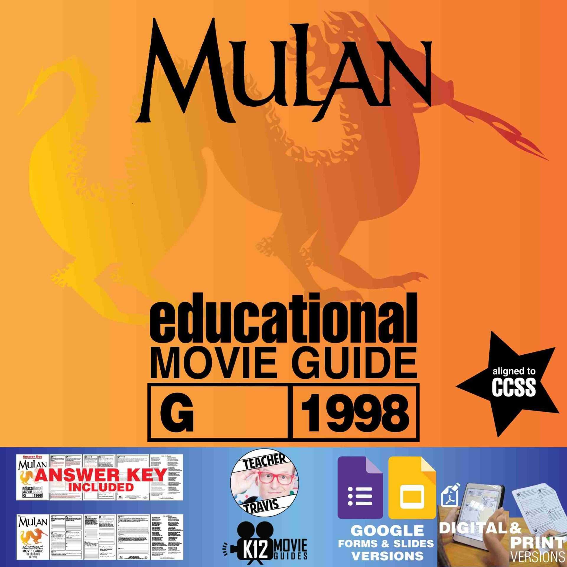Mulan Movie Guide | Questions | Worksheet | Google Formats (G - 1998)