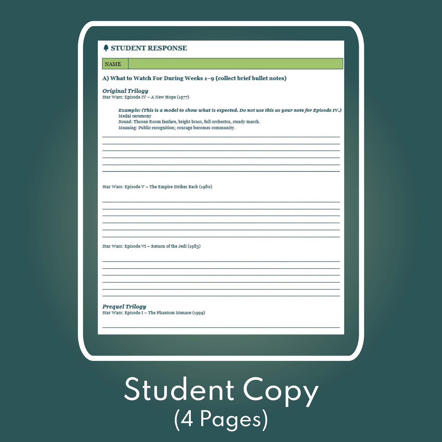 Star Wars Saga Assessment | Music & Leitmotifs Focus (9 Weeks for Grades 9-12)