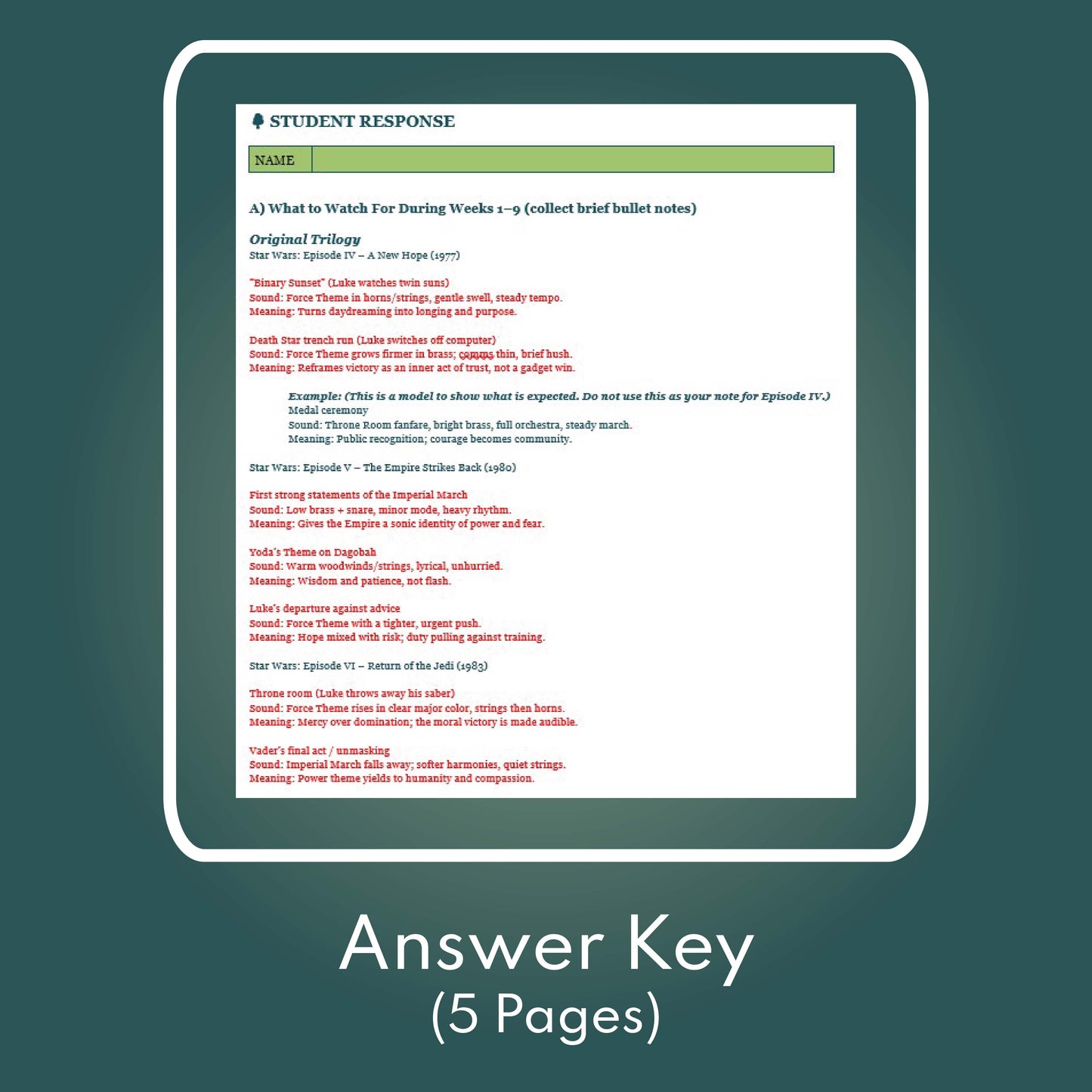Star Wars Saga Assessment | Music & Leitmotifs Focus (9 Weeks for Grades 9-12)