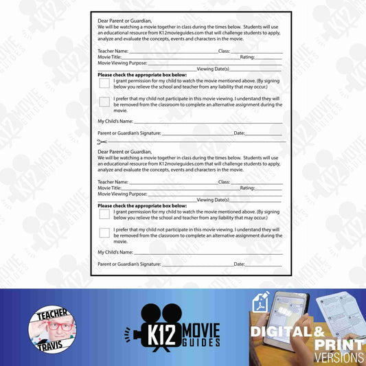 Movie Permission Slip (Editable Version Included)