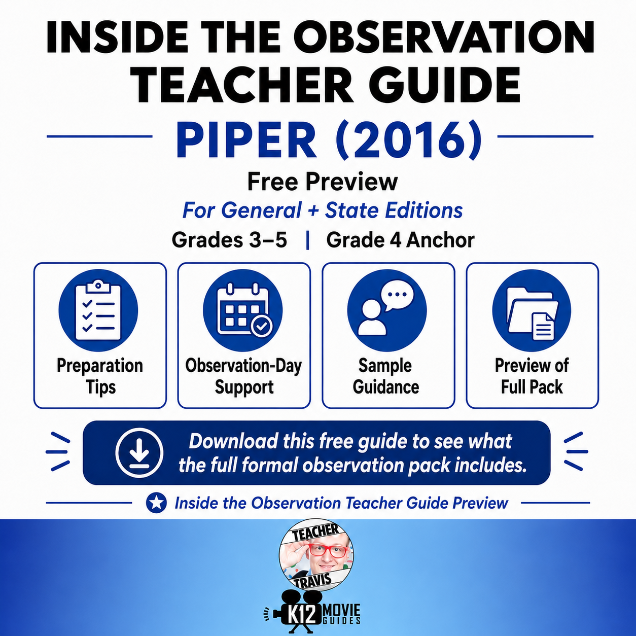 Piper Inside the Observation Teacher Guide | Free Preview Bundle | Grades 3–5