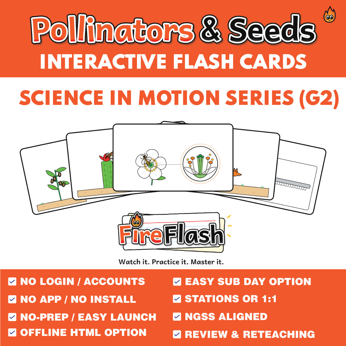FireFlash | Pollinators & Seeds | Grade 2 Animated Science Cards