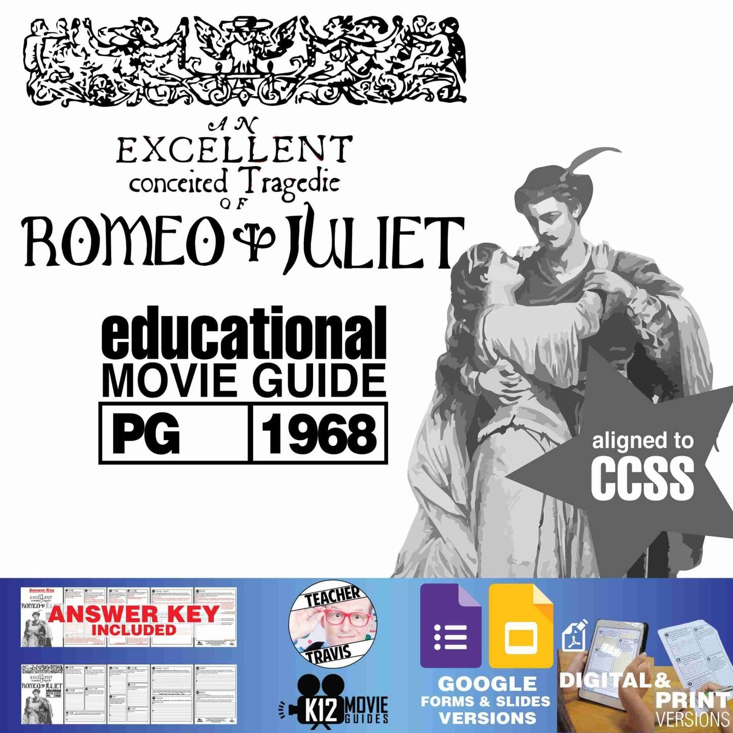 Romeo and Juliet Movie Guide | Questions | Worksheet | Google Formats (PG-1968) Cover
