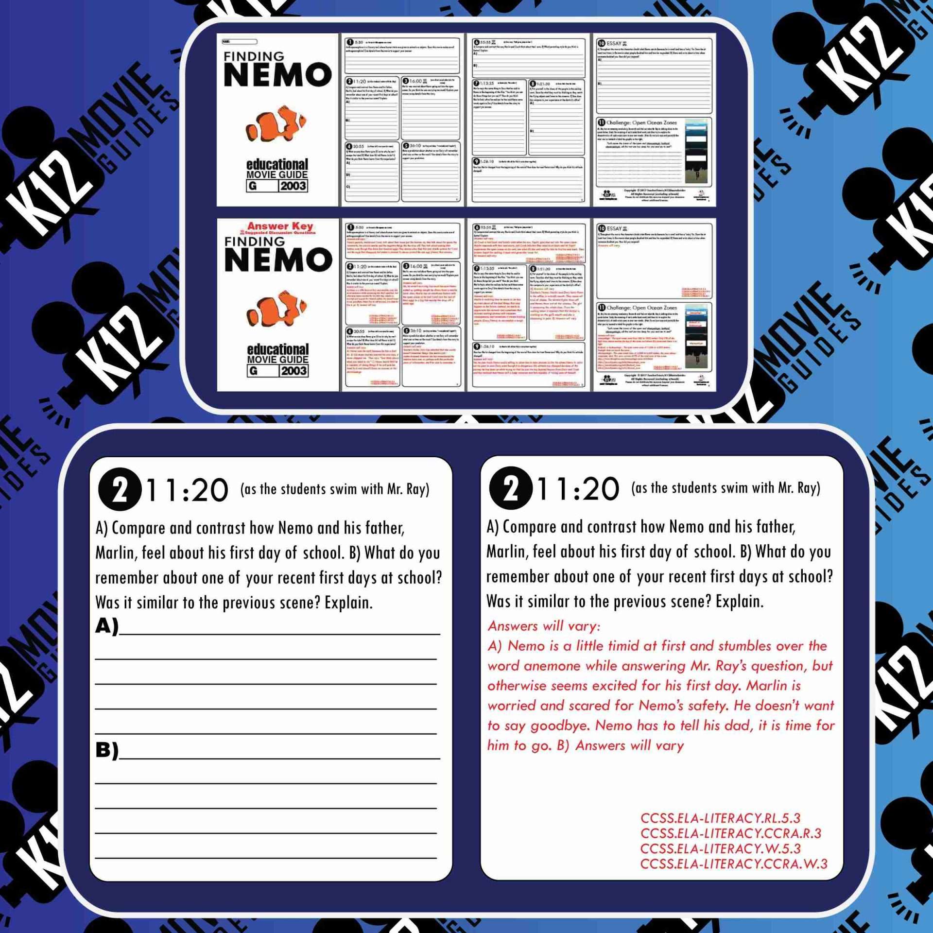 Finding Nemo Movie Guide | Worksheet | Questions | Google Slides (G - 2003) Sample