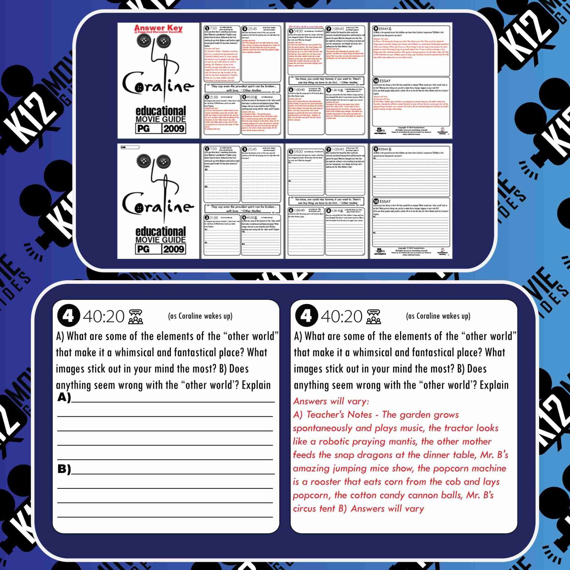 Coraline Movie Guide | Questions | Worksheet (PG - 2019) Free Sample Questions