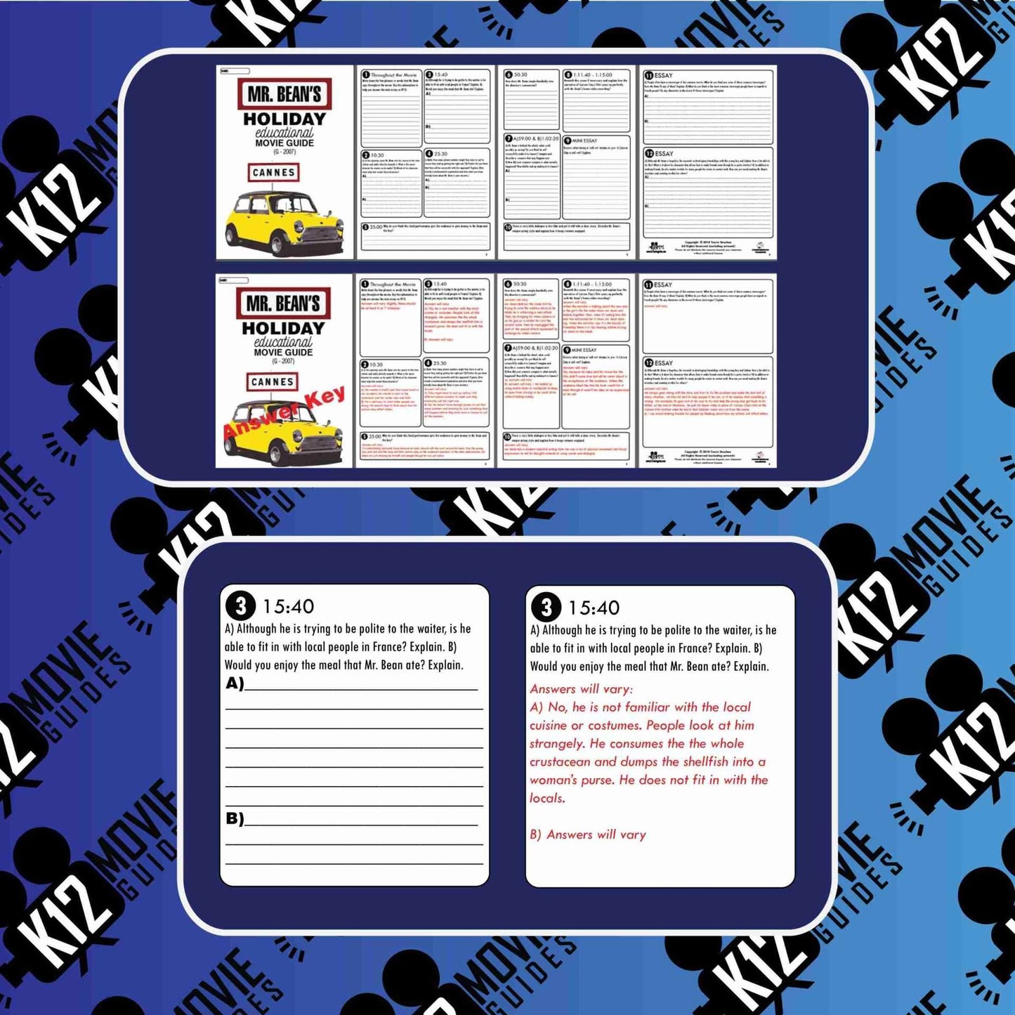 Mr. Bean's Holiday Movie Guide | Questions | Worksheet (G - 2007) Sample