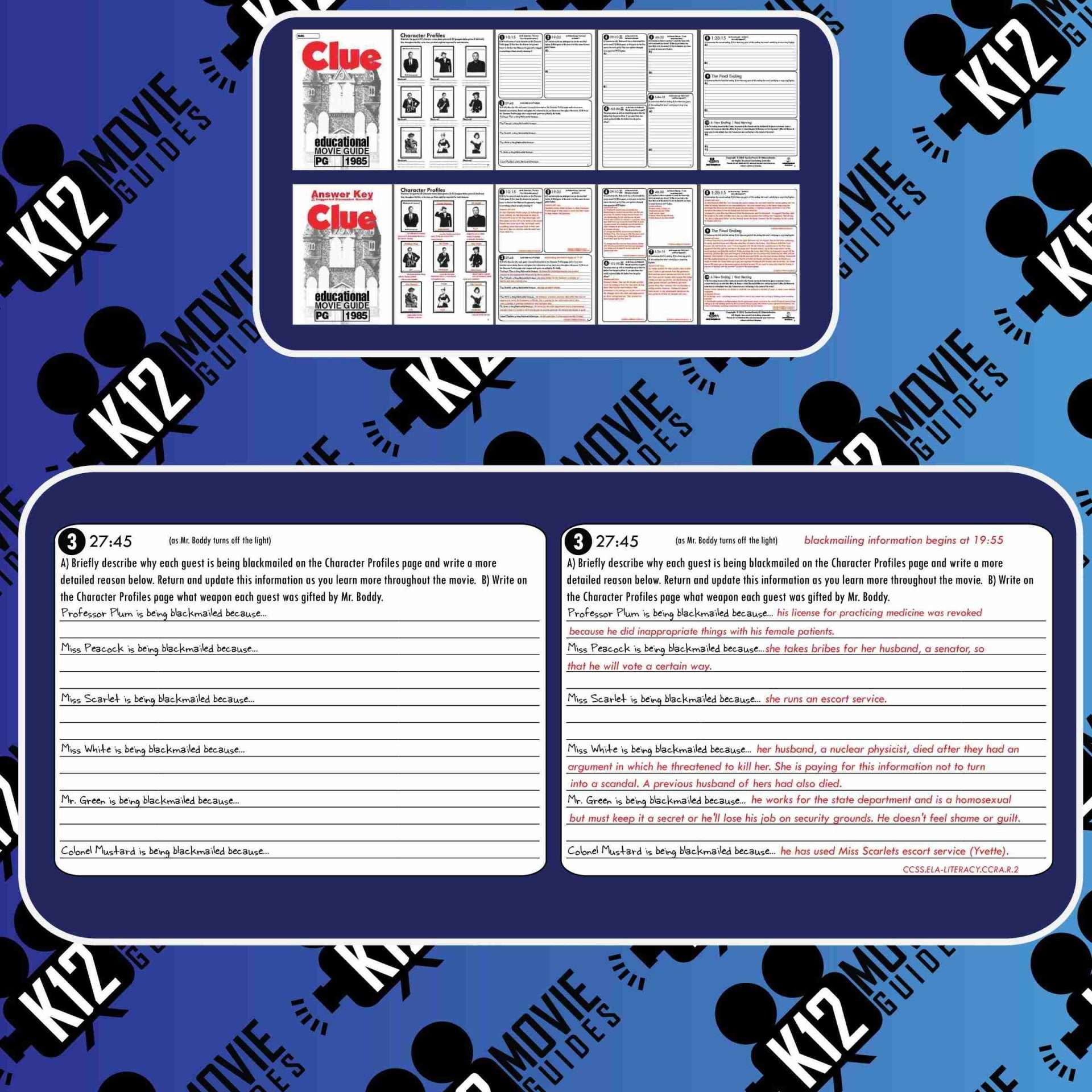 Clue Movie Guide | Worksheet | Character Analysis | Google Slides (PG - 1985) Sample