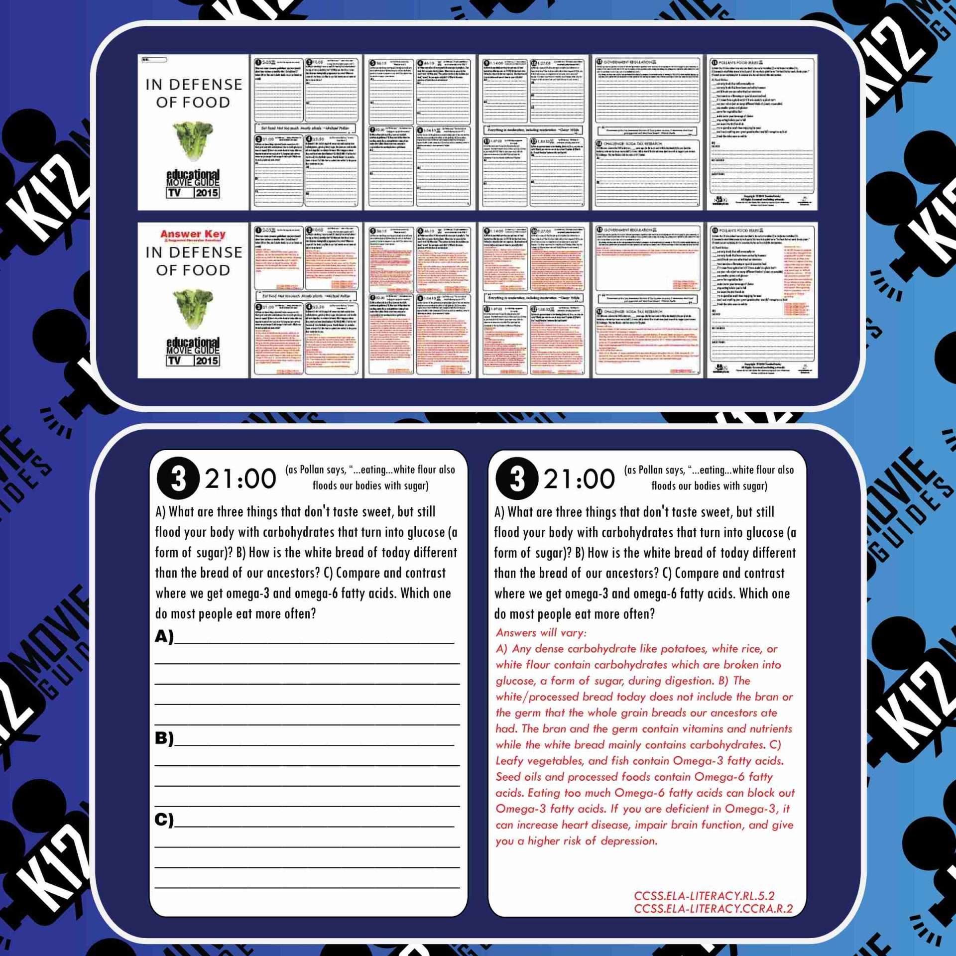 In Defense of Food Documentary Movie Guide | Worksheet | Questions (TV - 2015) Sample