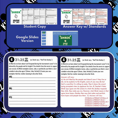 Shrek Movie Guide | Worksheet | Questions | Stereotypes | Friendship (PG - 2001) Sample