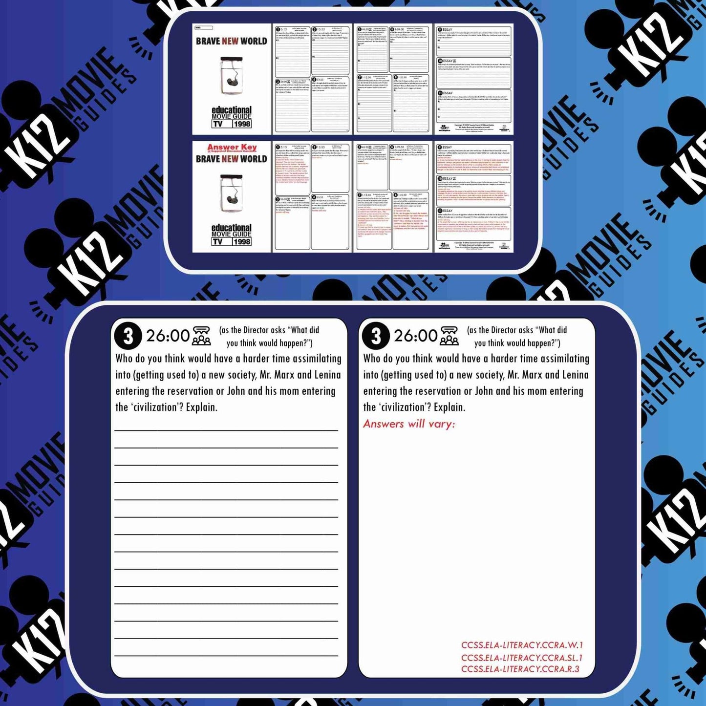 Brave New World Movie Guide | Worksheet | Questions | Google Slides (TV - 1998) Sample