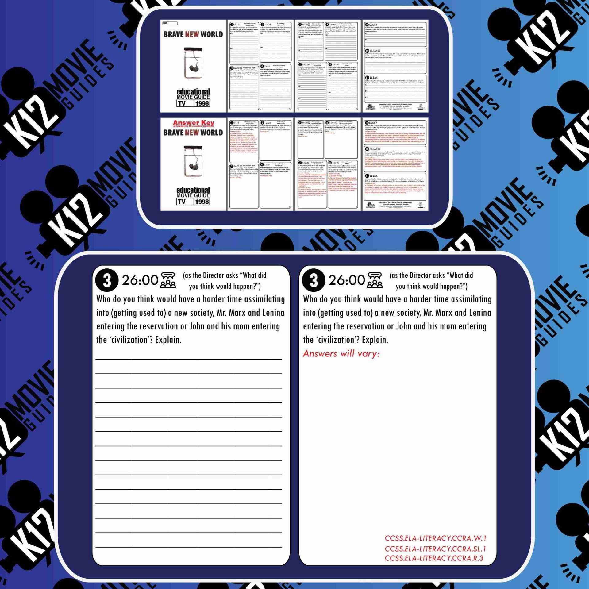 Brave New World Movie Guide | Worksheet | Questions | Google Slides (TV - 1998) Sample