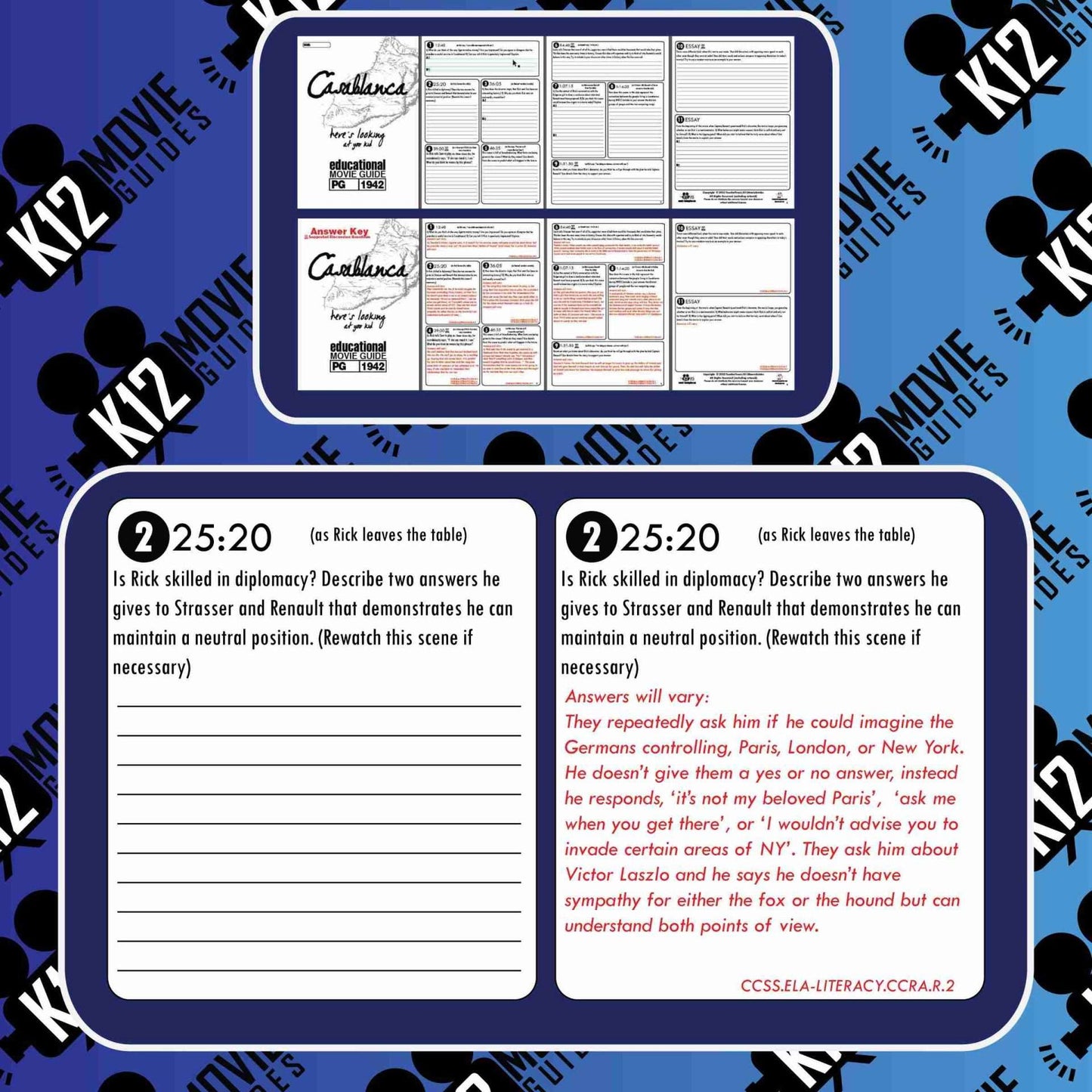 Casablanca Movie Guide | Worksheet | Questions | Google Slides (PG - 1942) Sample