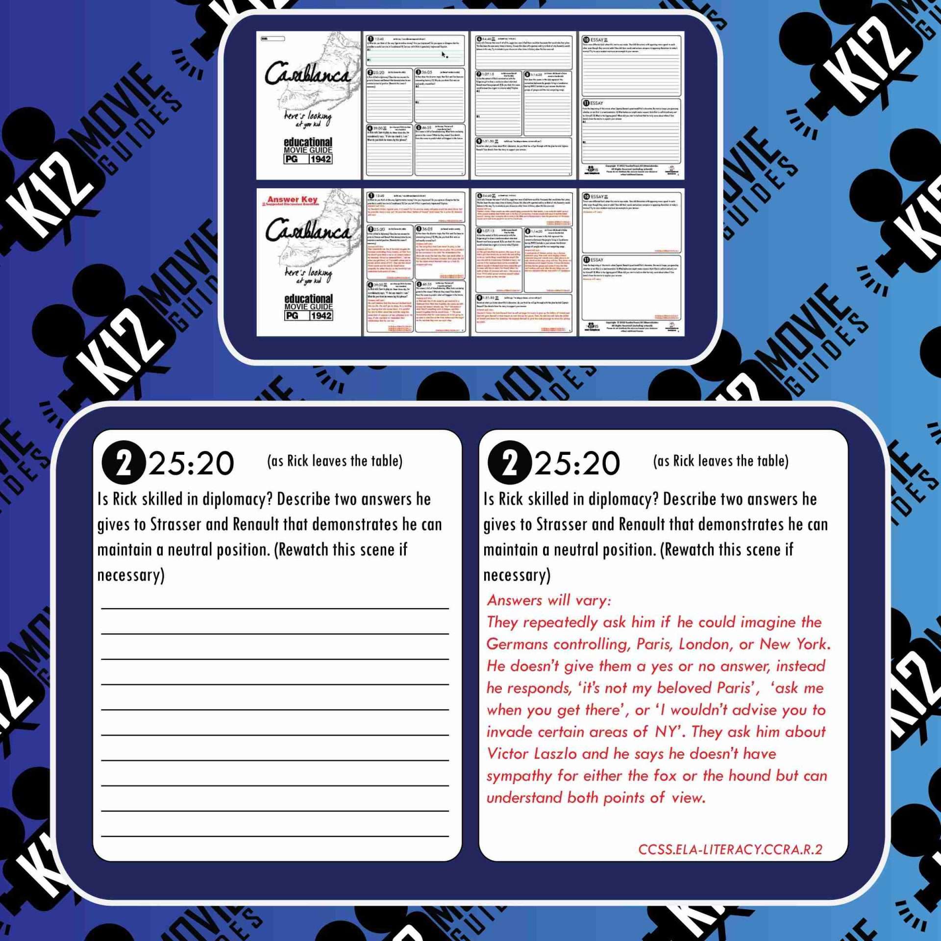 Casablanca Movie Guide | Worksheet | Questions | Google Slides (PG - 1942) Sample