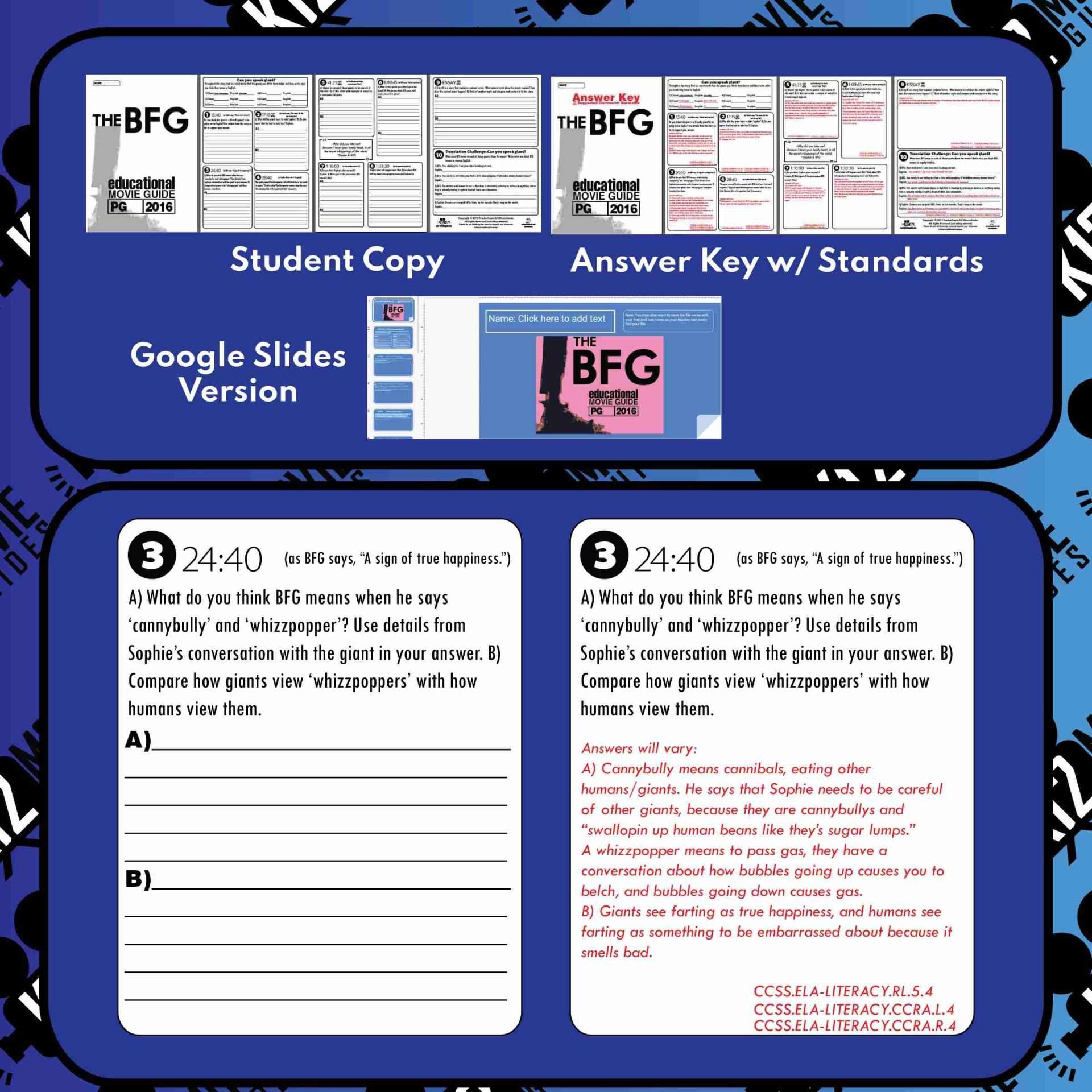 The BFG Movie Guide | Questions | Worksheet | Google Slides (PG - 2016) Sample