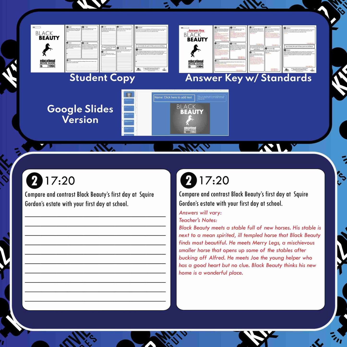 Black Beauty Movie Viewing Guide | Worksheet | Questions (G - 1994) Sample