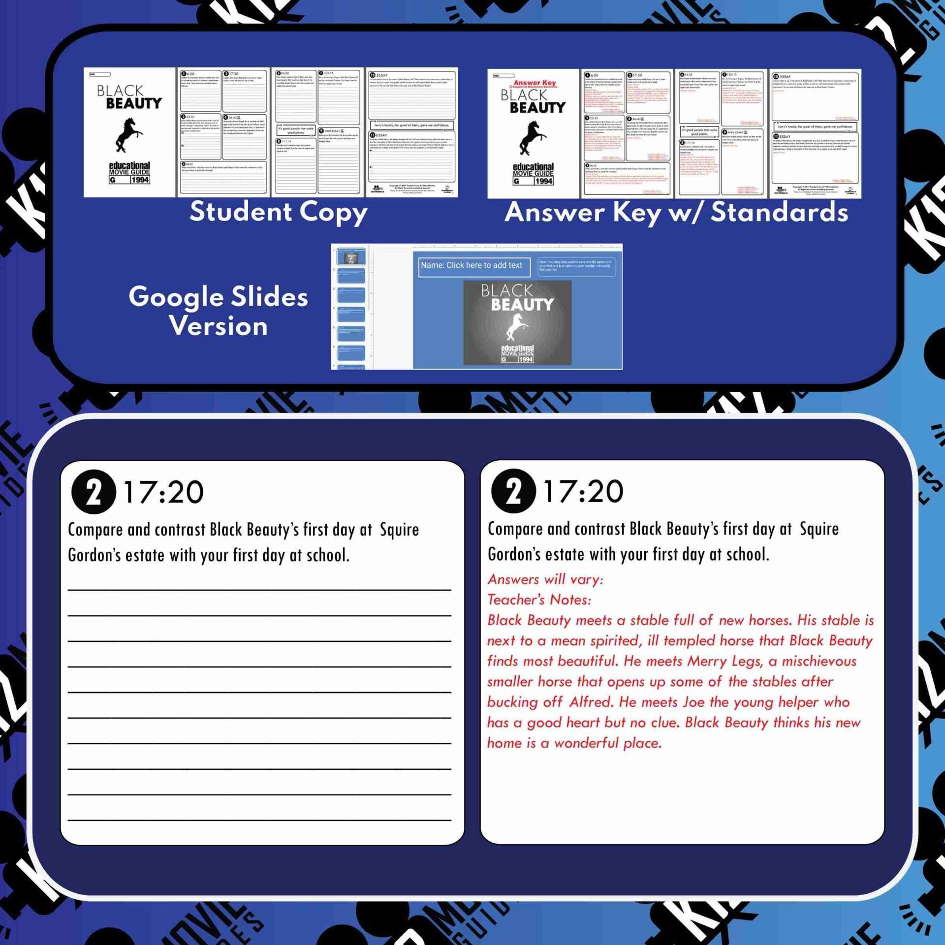 Black Beauty Movie Viewing Guide | Worksheet | Questions (G - 1994) Sample
