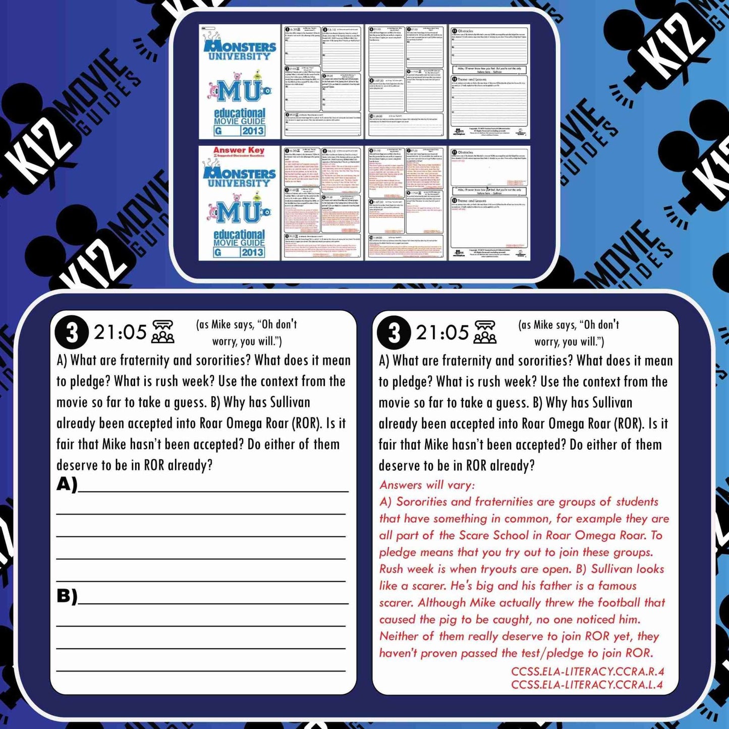 Monsters University Movie Guide | Questions | Worksheet (G - 2013) Free Sample