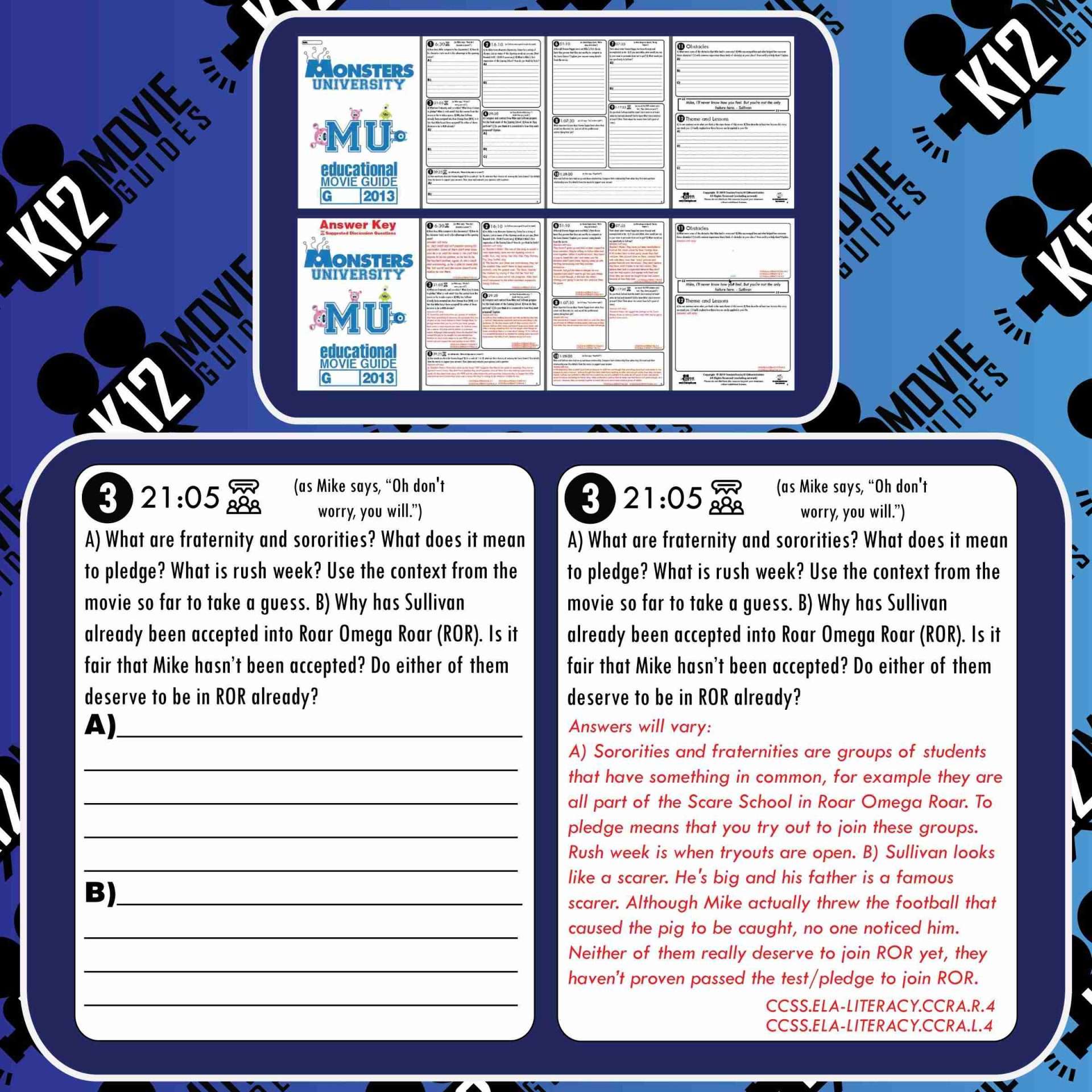 Monsters University Movie Guide | Questions | Worksheet (G - 2013) Free Sample