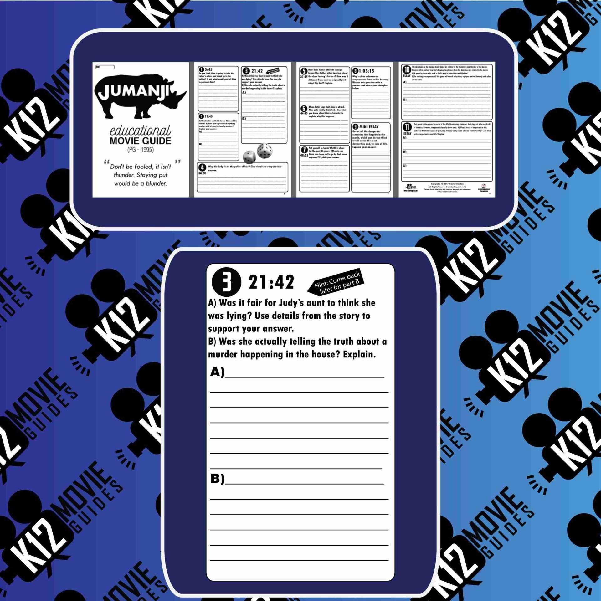 Jumanji Movie Guide | Questions | Worksheet (PG - 1995) Sample