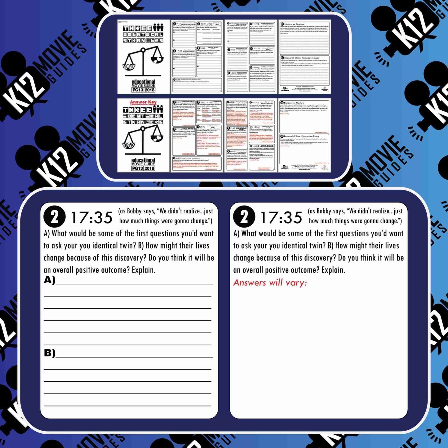 Three Identical Strangers Documentary Movie Guide | Worksheet (PG13 - 2018) Free Sample