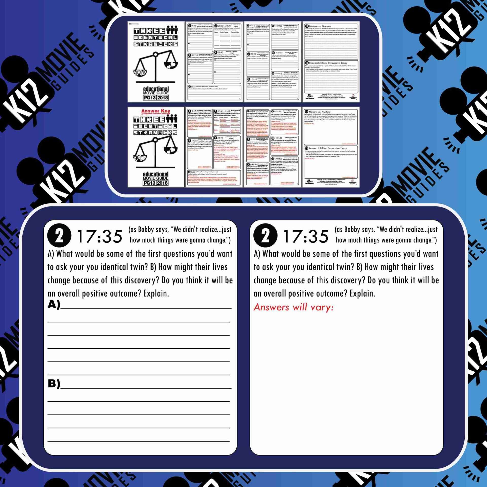 Three Identical Strangers Documentary Movie Guide | Worksheet (PG13 - 2018) Free Sample