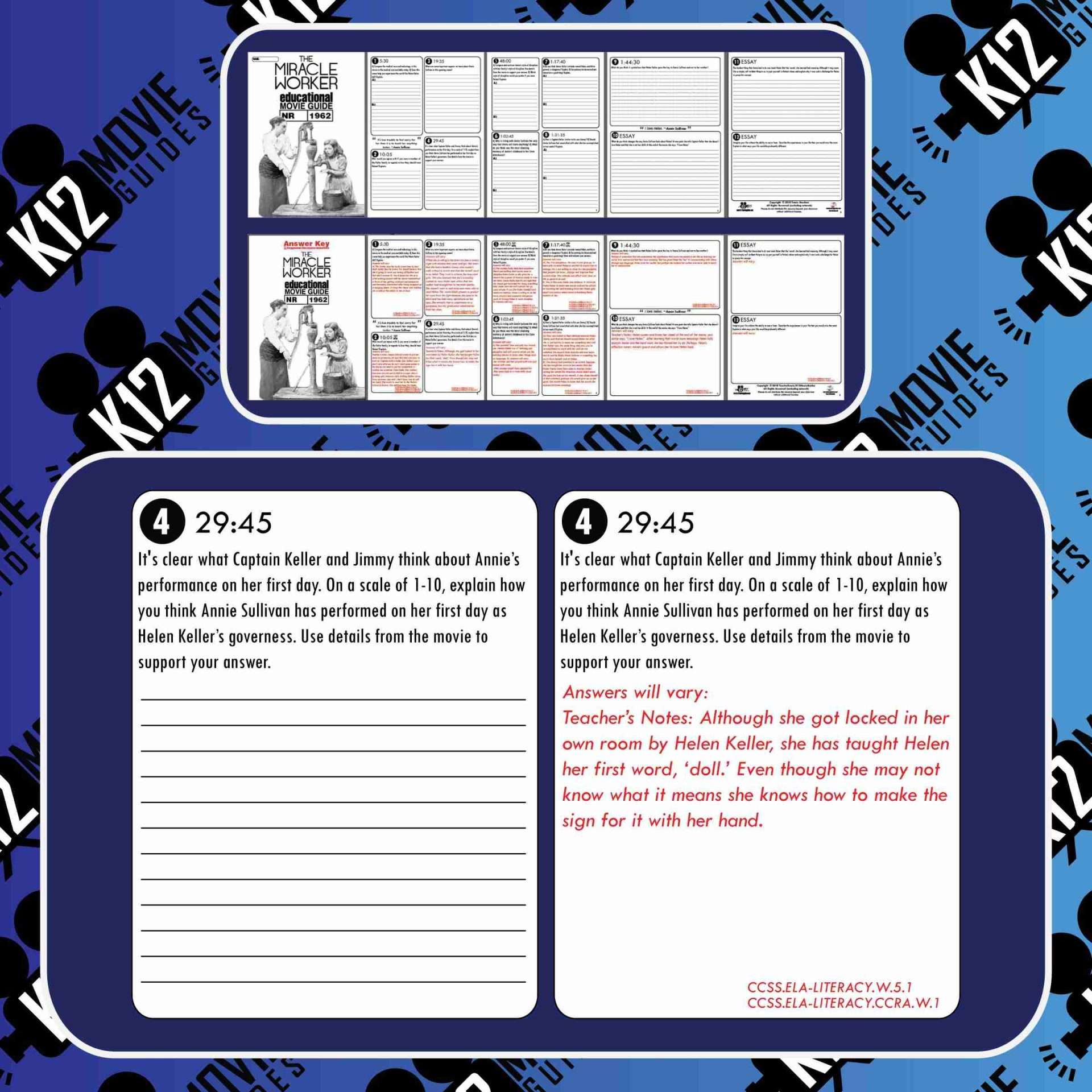 The Miracle Worker Movie Guide (Helen Keller Story) Worksheet (NR - 1962) Free Sample