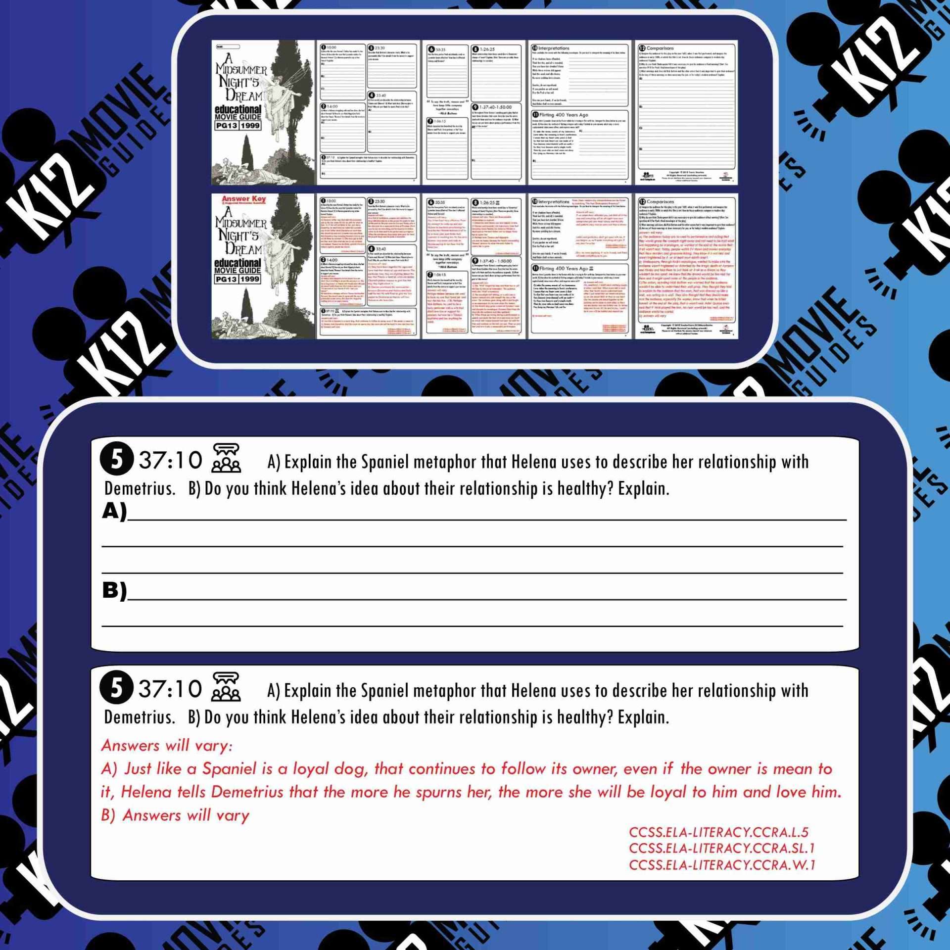 A Midsummer Night's Dream Movie Guide | Questions | Worksheet (PG13 - 1999) Sample