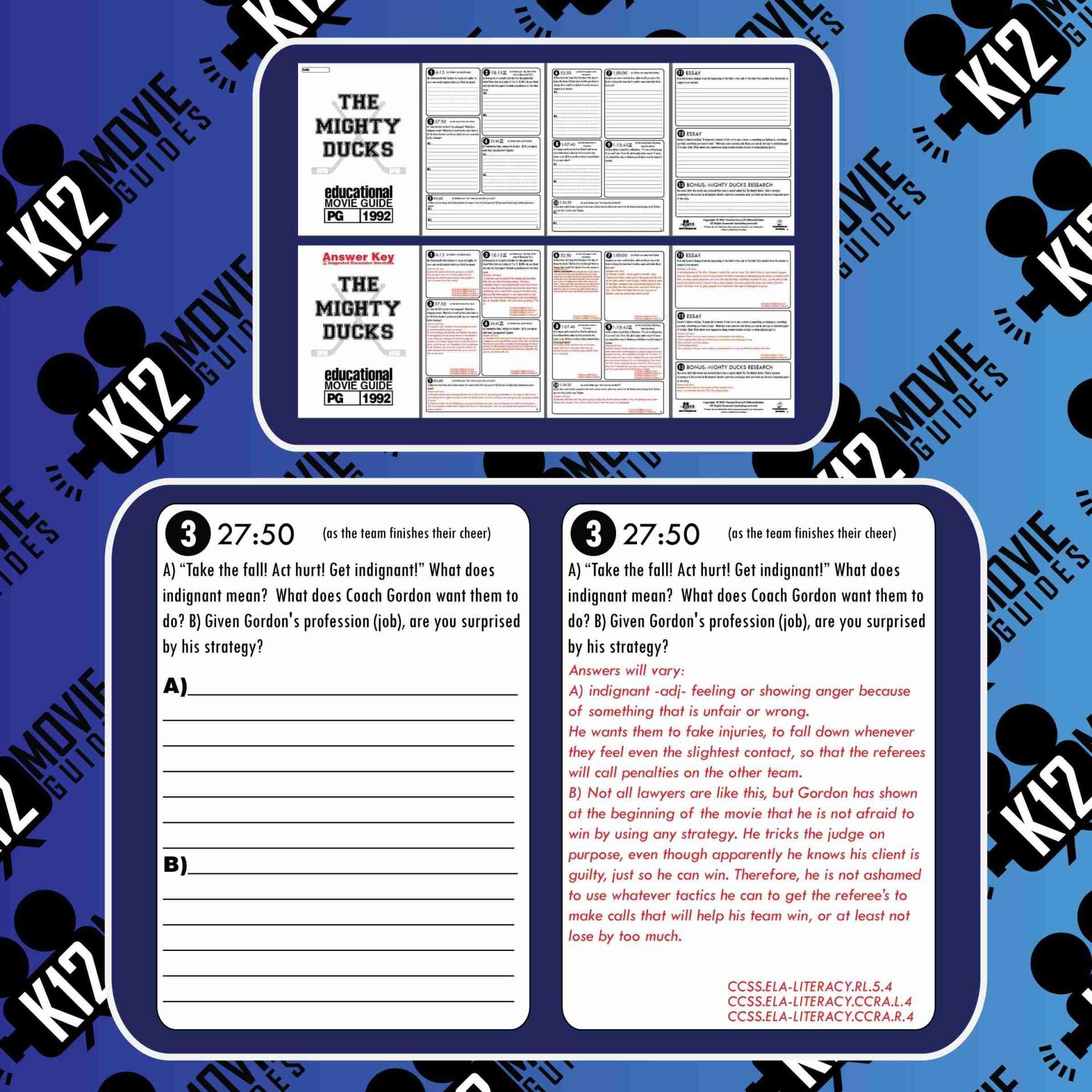 The Mighty Ducks Movie Guide | Worksheet | Questions | Google (PG - 1992) Sample