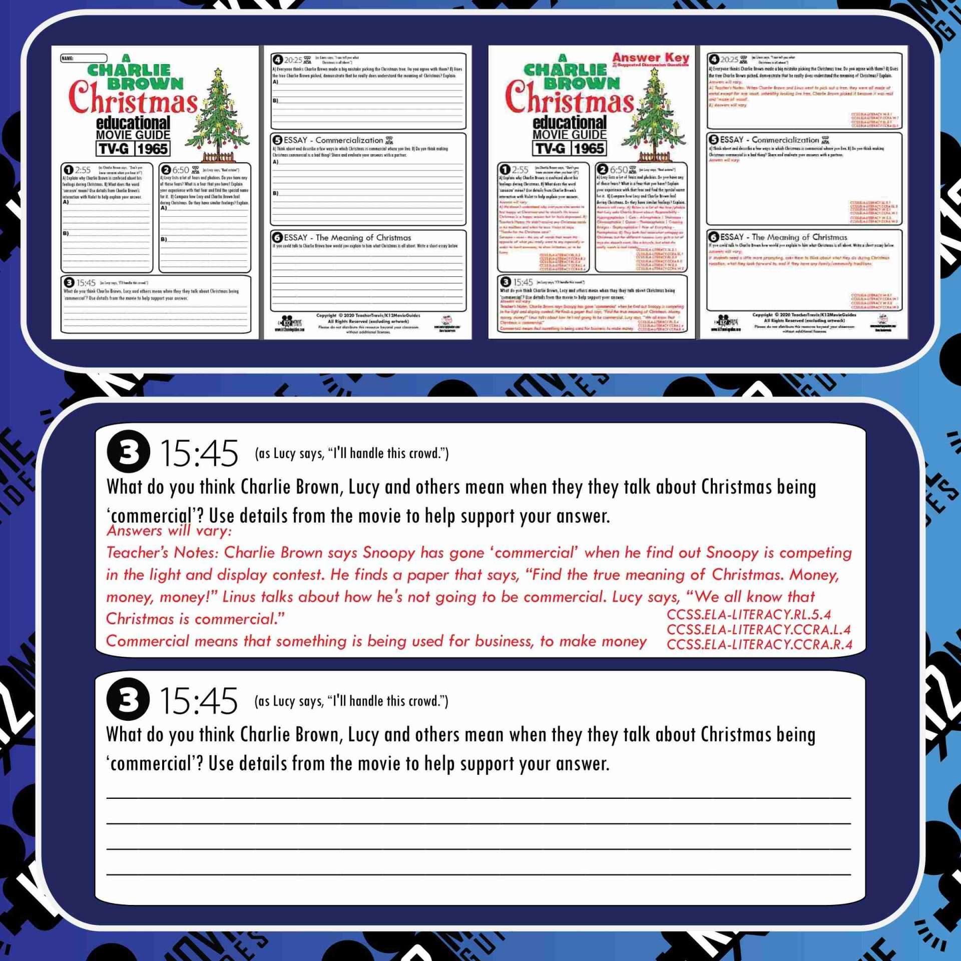 A Charlie Brown Christmas (1965) Movie Viewing Guide | Worksheet | Google Form Free Sample